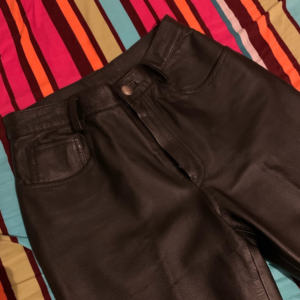 NEWPORT NEWS 100% Black Leather Pants sz. 4 - Picture 8 of 9